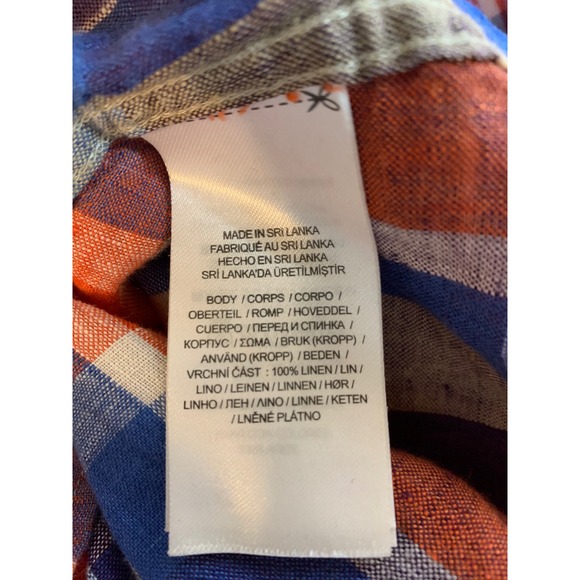 Lauren Ralph Lauren Plaid Linen Roll-Tab Sleeve Button Up Blouse Women's Large - Picture 9 of 9